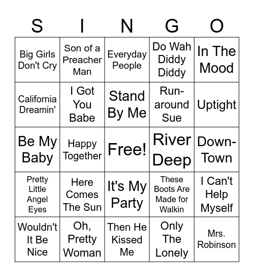 Singo Game #1 Bingo Card