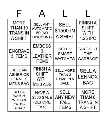 Fall Bingo Card