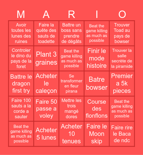 Super Mario Odyssey Bingo Board Bingo Card