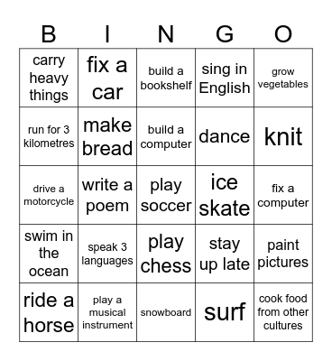 Find someone who can... Bingo Card
