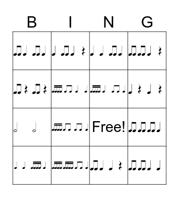 Rhythm Bingo Card