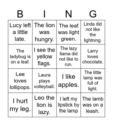 Initial /l/ sentences Bingo Card