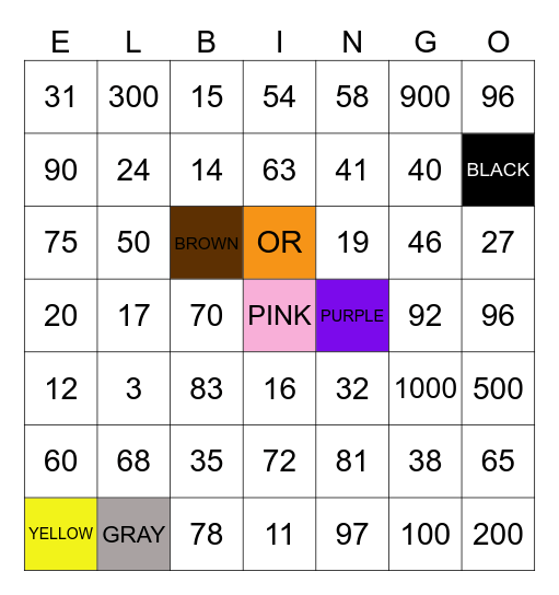 SPANISH COLORS & NUMBERS Bingo Card