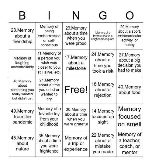 Untitled Bingo Card