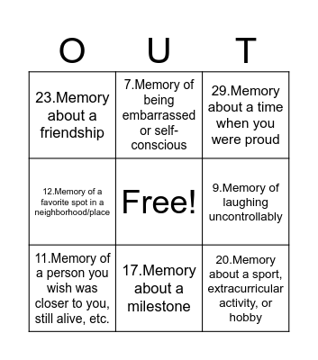 MEMORY BINGO Card
