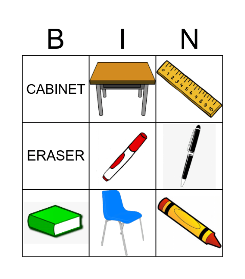 Classroom Objects Bingo Card