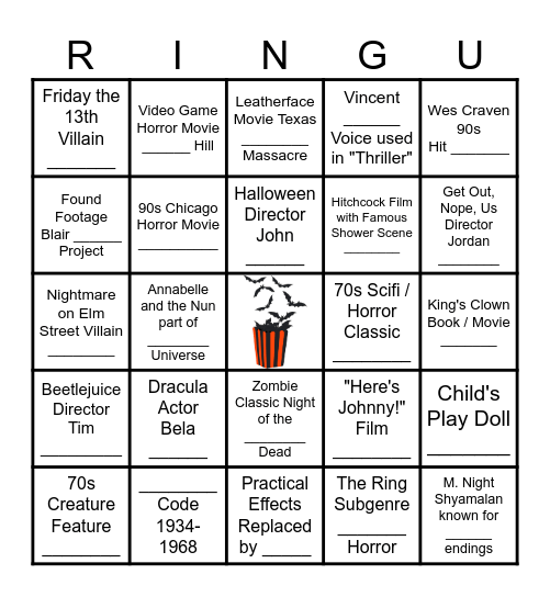 RINGU Horror Movie Bingo Card