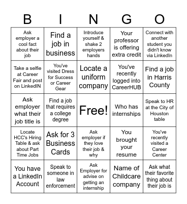 Career Fair BINGO Card