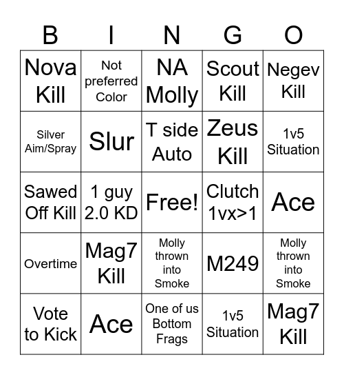 Counter Strike Bingo Card