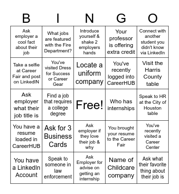 Career Fair BINGO Card