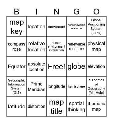 Unit 1 Vocab Bingo Card