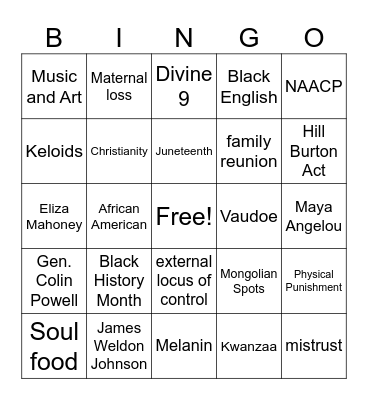 African American Heritage Bingo Card