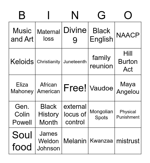 African American Heritage Bingo Card