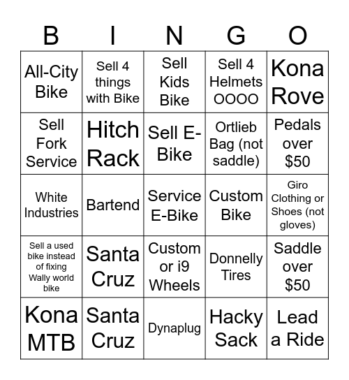 Bike Shop Bingo! Bingo Card