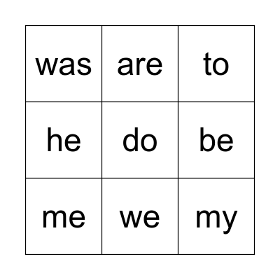 Sight words Bingo Card