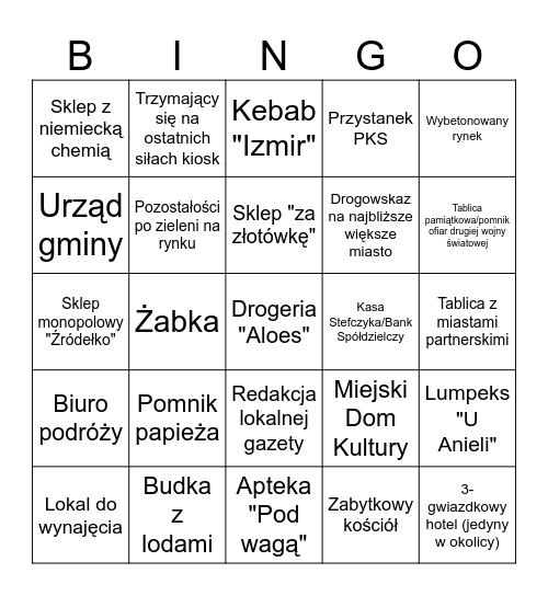 Polskie miasteczko Bingo Card
