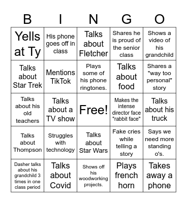 Dasher Bingo Card
