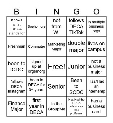 DECA Bingo Card