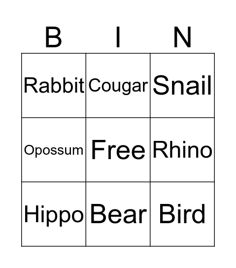 Animal homes Bingo Card