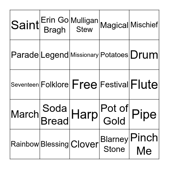 St. Patricks Bingo Card