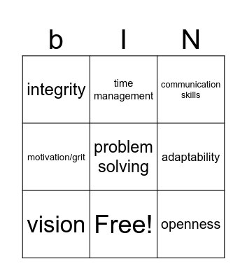 Untitled Bingo Card