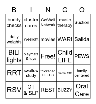 Pediatric Nurses Week BINGO Card