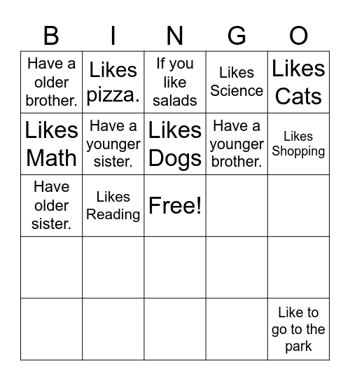 Get to know me BINGO! Bingo Card