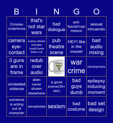 Star Wars Holiday Special Bingo Card