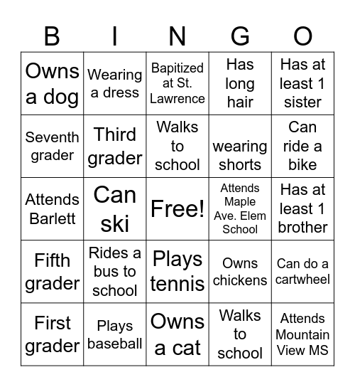 Faith Formation Bingo Card