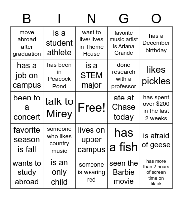 IGD Human Bingo Card