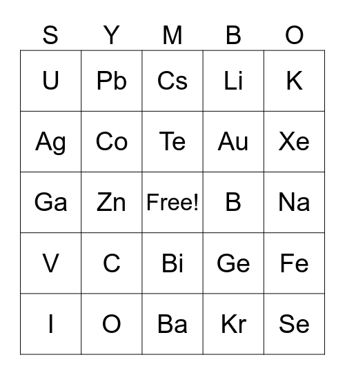 Symbols Bingo Card