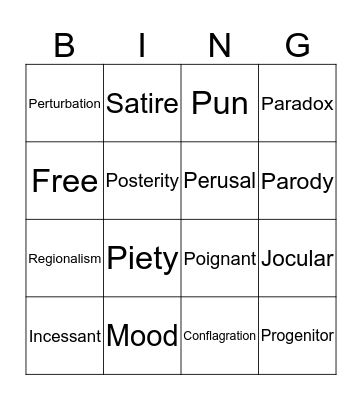 Vocabulary Week 4 Bingo Card