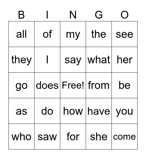 Red Words Bingo Card