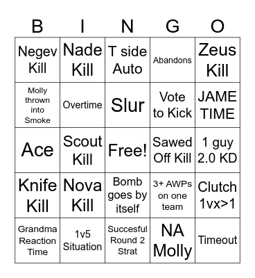 Counter Strike Prime Bingo Card