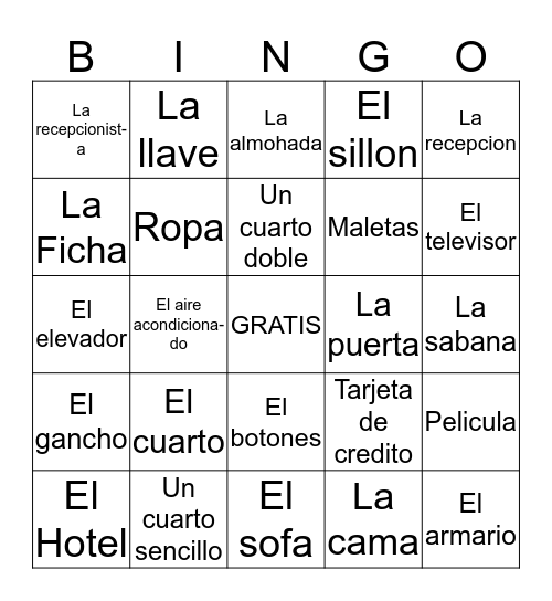 El Hotel Bingo Card