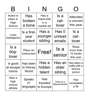 Untitled Bingo Card