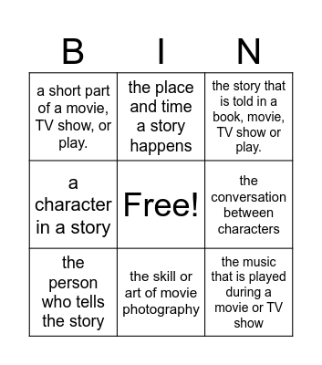 STARTUP 6 UNIT 1 LESSON 2: ELEMENTS OF A MOVIE OR TV SHOW Bingo Card