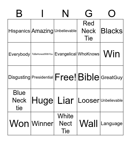 Donald Trump's Debate Lingo Language   Bingo Card
