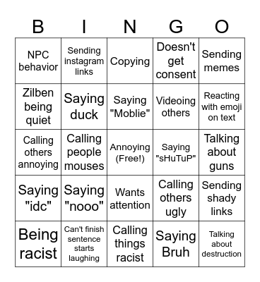 Benzil Bingo Card