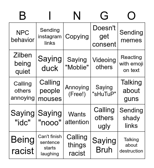 Benzil Bingo Card