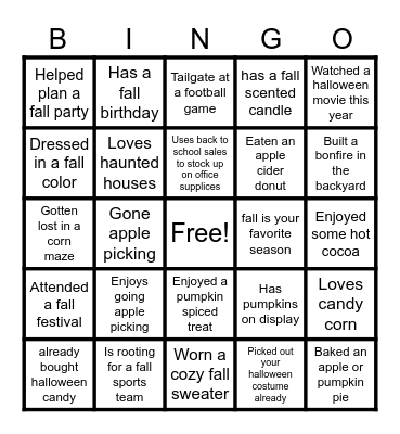 Fall Bingo Card