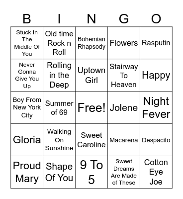 Musical Bingo Card