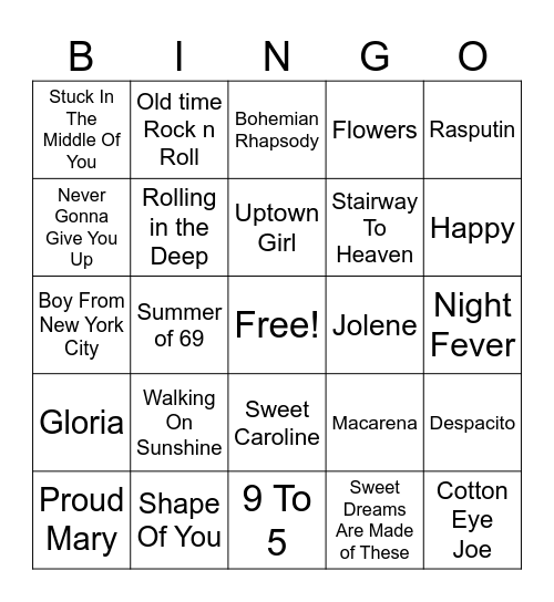 Musical Bingo Card