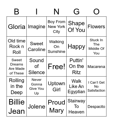 Musical Bingo Card