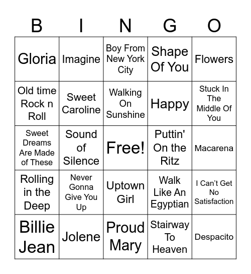 Musical Bingo Card