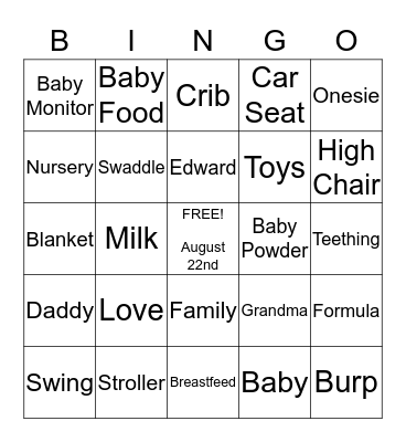 May's Baby Shower Bingo  Bingo Card