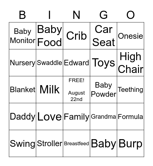 May's Baby Shower Bingo  Bingo Card