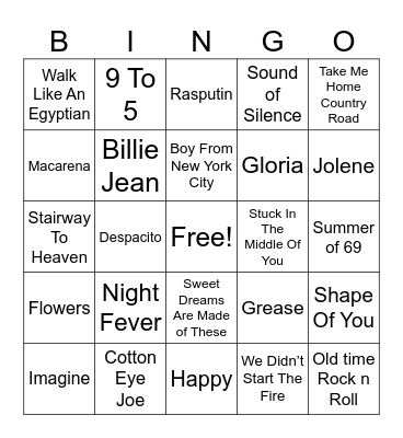 Musical Bingo Card