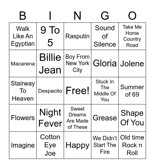 Musical Bingo Card