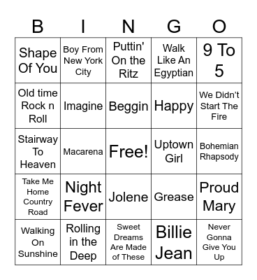 Musical Bingo Card